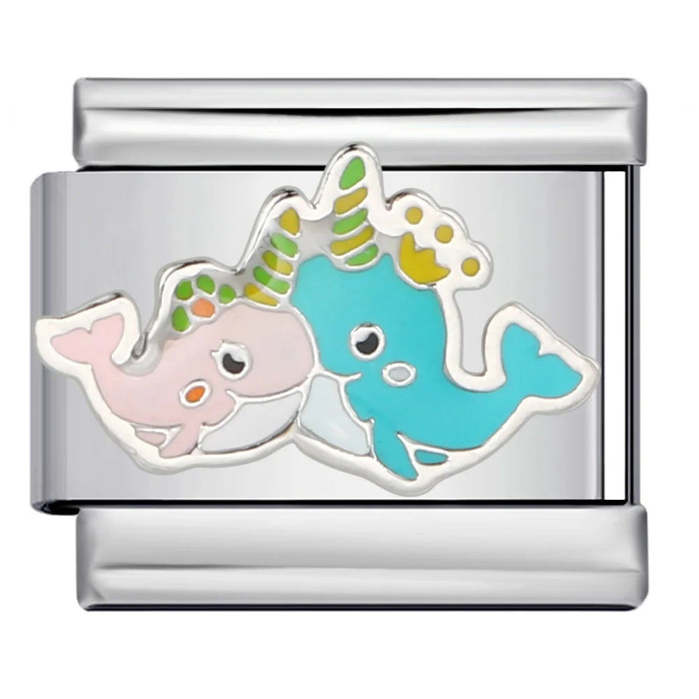 Moda Y2k lindo Kawaii Animal gato perro ballena Panda italiano encanto enlace ajuste 9mm pulsera de acero inoxidable DIY hacer cuentas de joyería