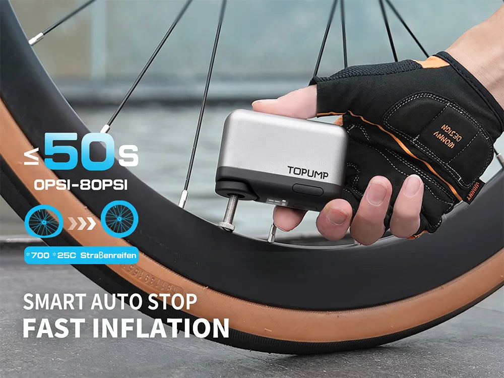 TOPUMP TB2 PRO Mini bomba eléctrica portátil para bicicleta Inflador de neumáticos inalámbrico 120PSI Max 450mAh batería con pantalla de carga rápida