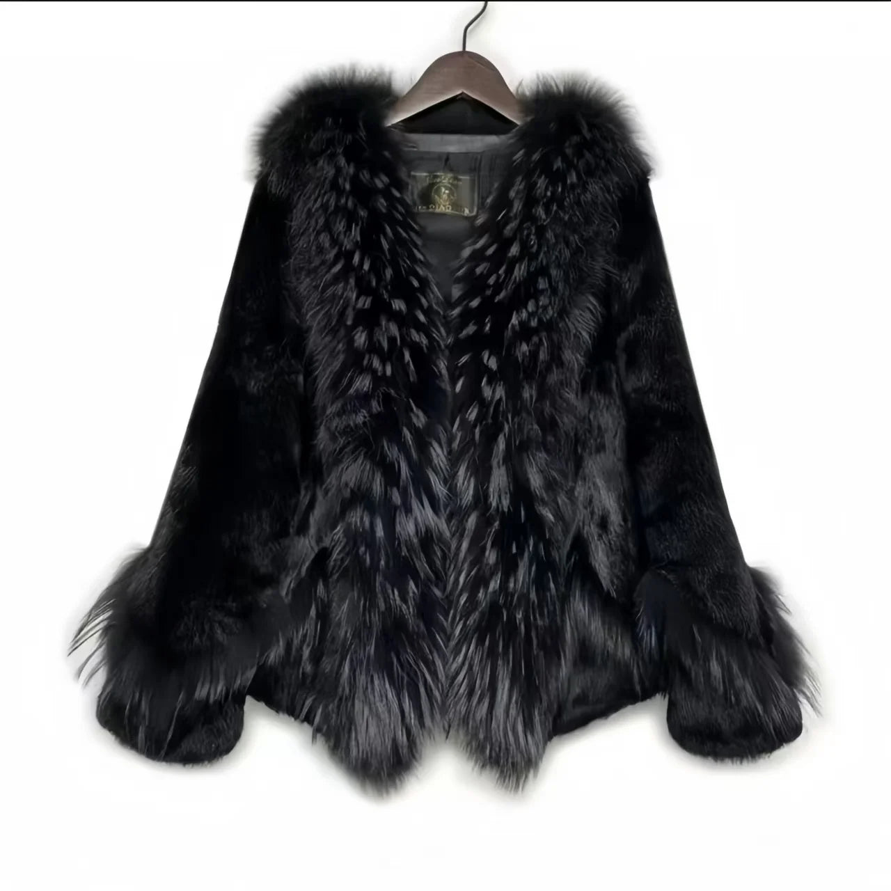 Abrigo de piel de conejo Rex auténtica para mujer, Chaqueta corta gruesa y cálida con cuello de piel de perro mapache, prendas de vestir exteriores cálidas elegantes para otoño e invierno