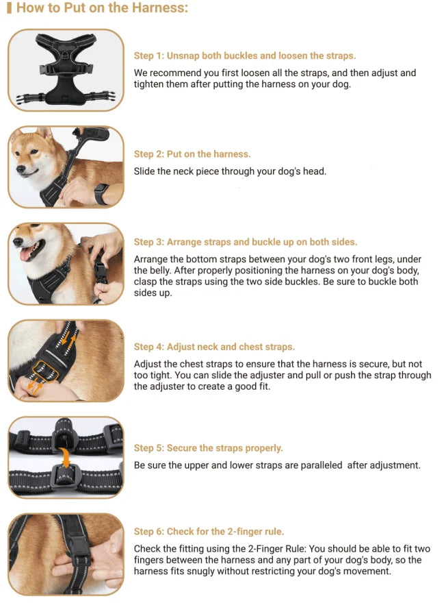 Arnés para perros sin tirones, Clip frontal, mango de fácil control reflectante resistente para caminar con perros grandes