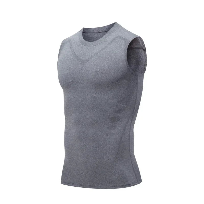 Chaleco adelgazante para hombre, camisa de compresión iónica, camiseta sin mangas moldeadora de cuerpo refrescante de seda helada, camisetas de Fitness de secado rápido con Control de barriga