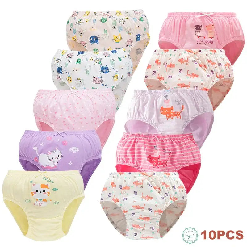 2/5/10 Uds bragas de algodón para niñas lindo gato unicornio Arco Iris varios patrones de dibujos animados calzoncillos para niñas ropa interior cómoda y suave para niños.