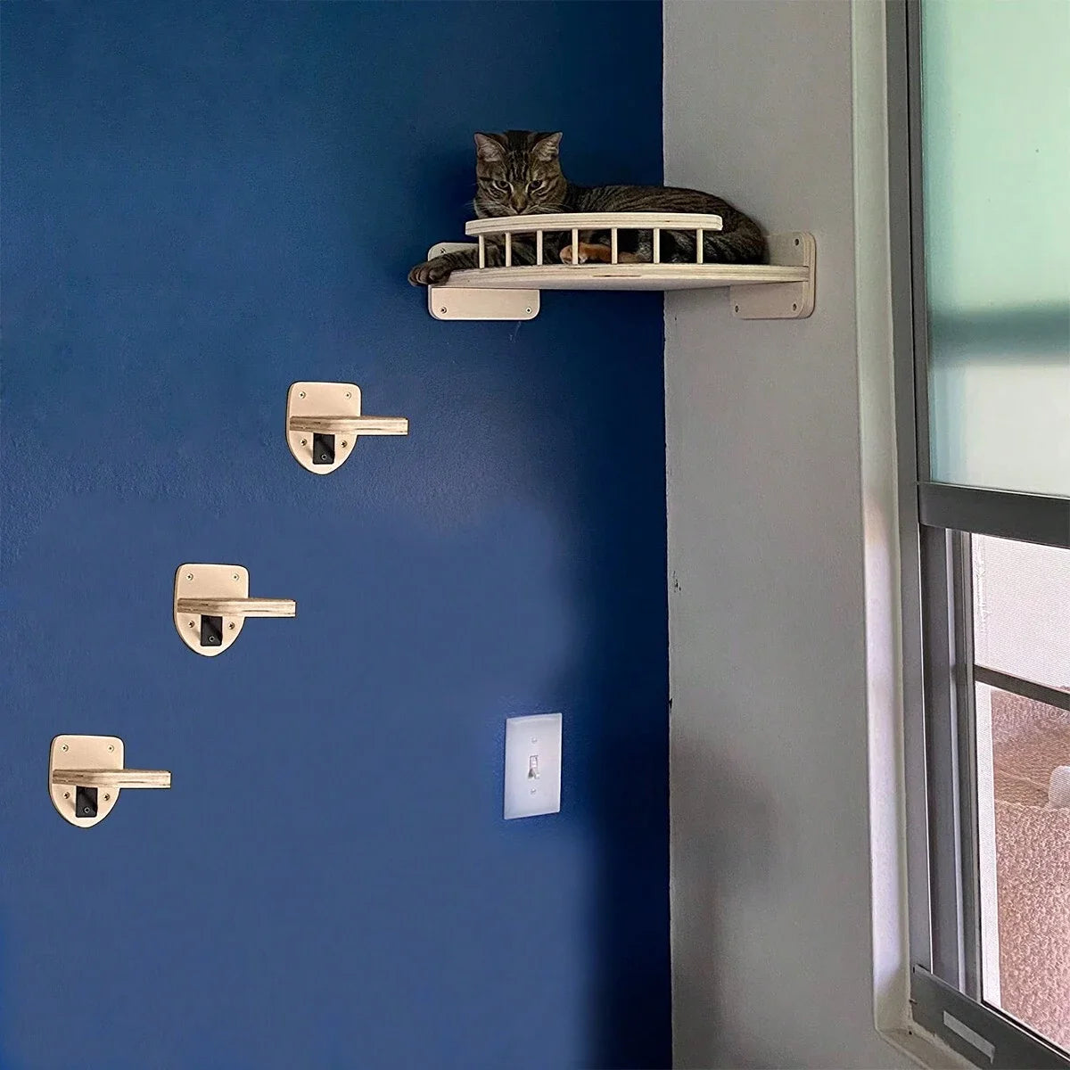 Hamaca esquinera con escalones para gatos, mueble montado en la pared, estante de escalada para gatos de interior, cama colgante de madera, 3/4 piezas