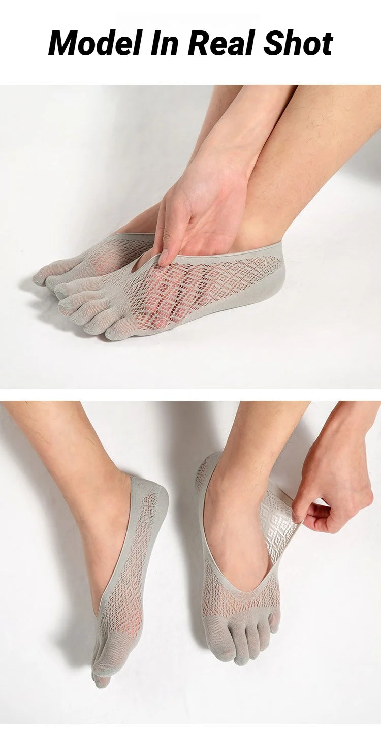 1/5 Pares de Calcetines Invisibles de Verano para Hombre, Calcetines de Cinco Dedos, Finos, de Terciopelo, Antideslizantes, Transpirables, Elásticos, de Seda Suave