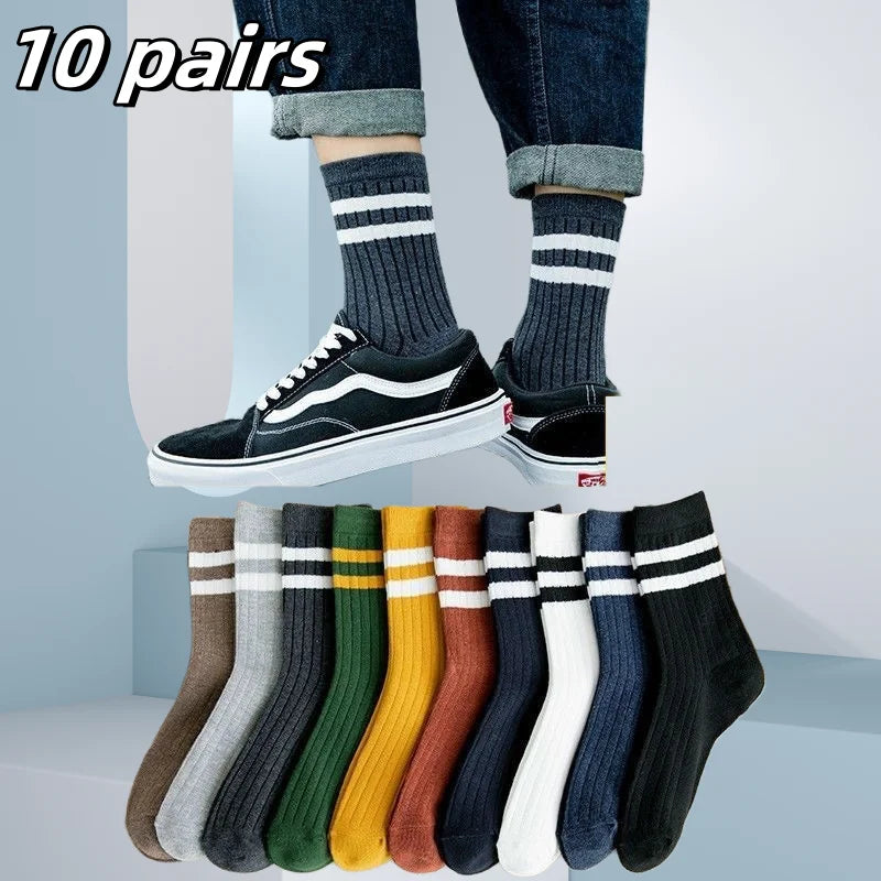 10 pares de medias deportivas de algodón transpirables para hombre, calcetines de fibra de bambú para otoño e invierno, desodorante con absorción de sudor, calcetines de negocios