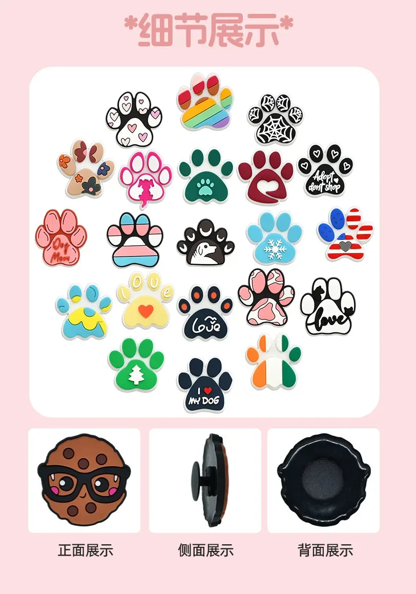 Bonita huella de pata de perro de dibujos animados, 2 uds., hebillas de PVC para zapatos, dijes, accesorios, decoraciones para zuecos, pulseras de zapatillas, regalo de fiesta DIY para niños