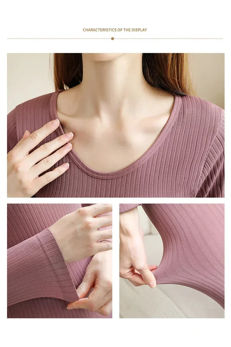 Ropa interior térmica cálida para mujer, ropa íntima Sexy para mujer, Calzoncillos largos con forma de mujer, ropa térmica moldeadora de cuello medio para mujer