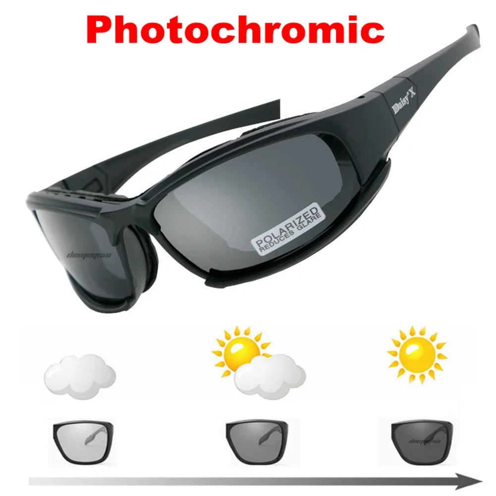 Gafas de Sol Fotocromáticas, Gafas Tácticas Polarizadas con 4 Lentes, Gafas de Airsoft, Gafas de Tiro, Gafas de Motociclismo, Gafas de Senderismo al Aire Libre