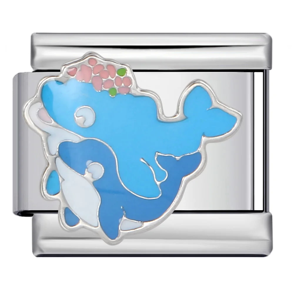 Moda Y2k lindo Kawaii Animal gato perro ballena Panda italiano encanto enlace ajuste 9mm pulsera de acero inoxidable DIY hacer cuentas de joyería