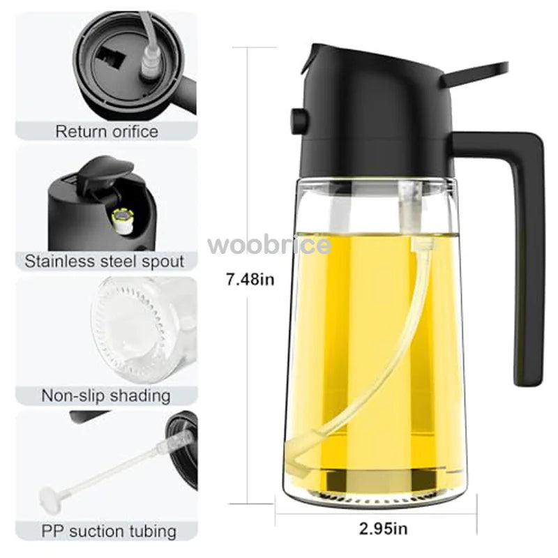Dispensador de aceite en aerosol 2 en 1 para cocina, pulverizador de aceite o solo cepillo pulverizador para freír al aire, ensaladas, asar, cocinar en la cocina