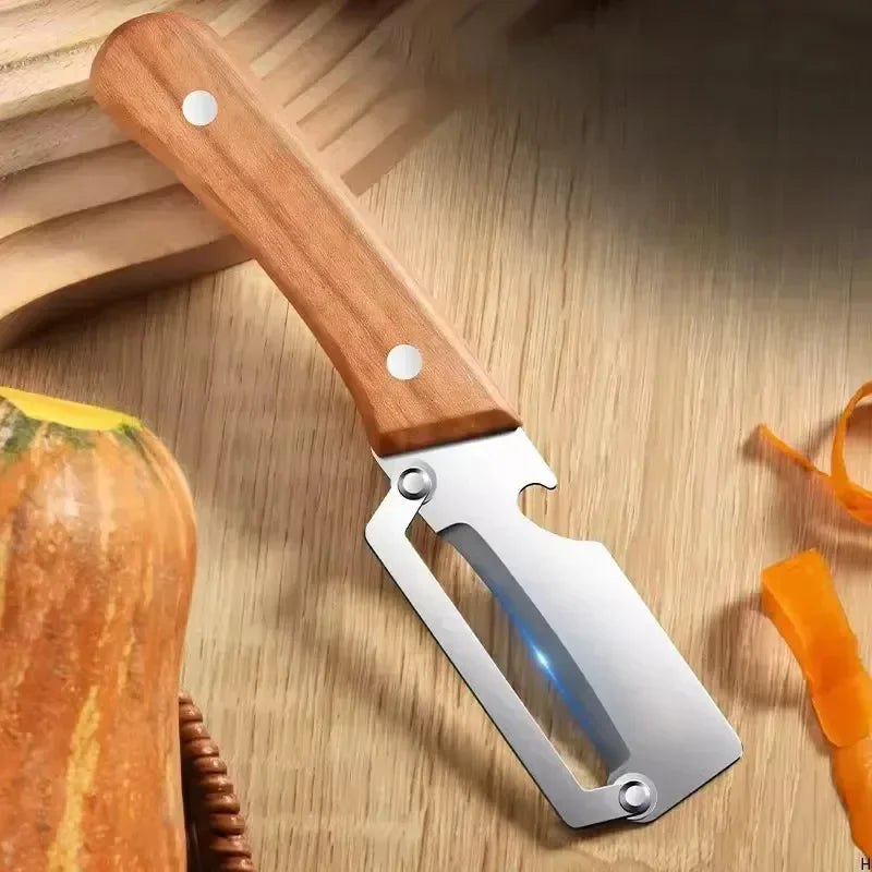 Pelador de Cocina de Acero Inoxidable con Mango de Madera para Pelar y Rebanar Frutas y Verduras, Utensilio de Cocina
