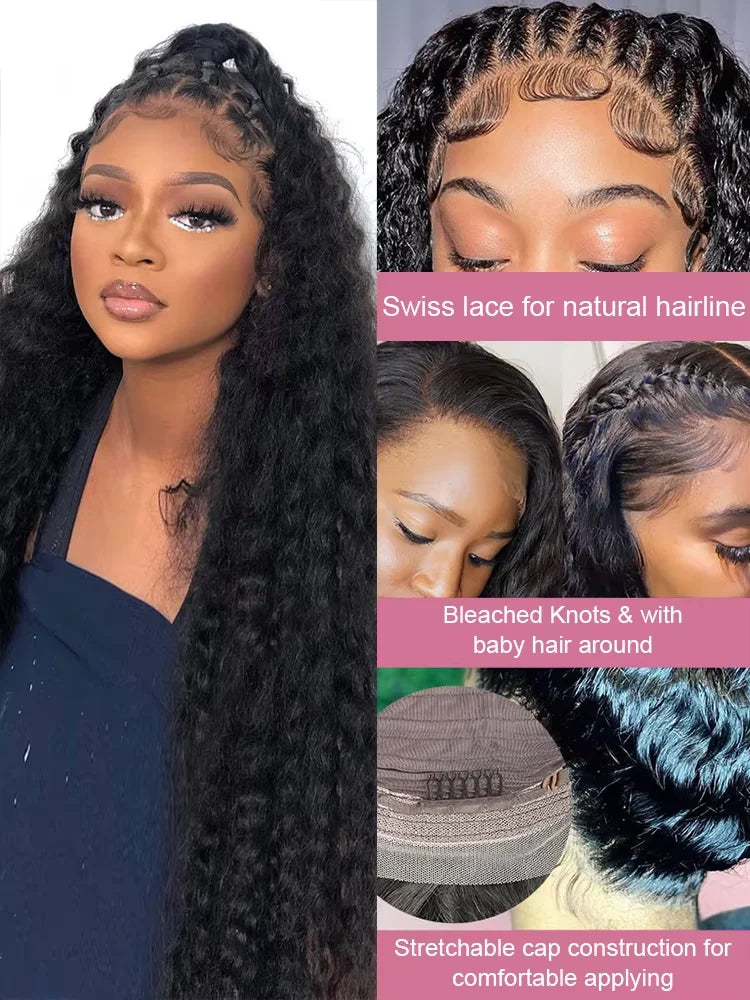 Peluca frontal de encaje HD 13x6 con densidad del 250%, cabello humano virgen rizado de onda profunda, pre-arrancada, con ondas de agua, para mujeres negras, brasileña