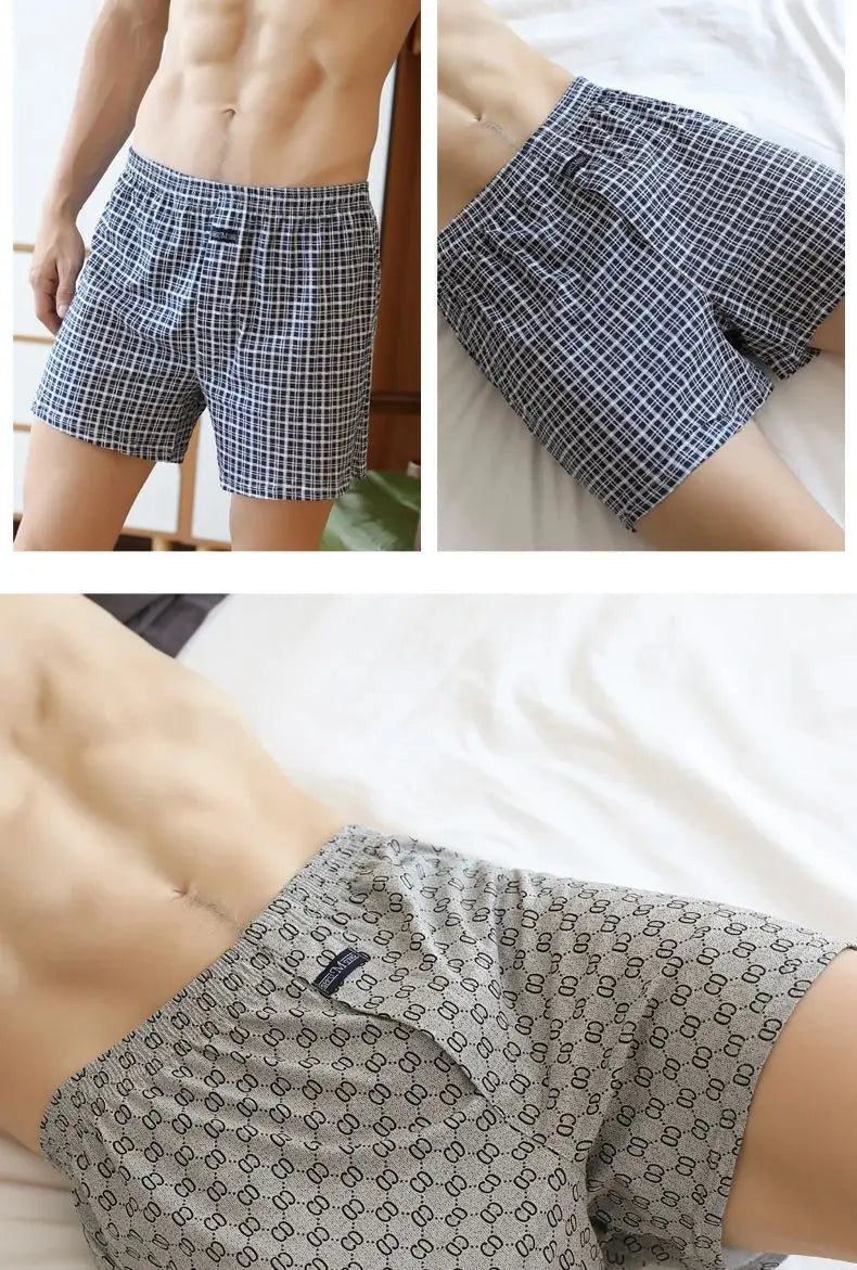 Pantalones Aro de talla grande M-3XL para hombre, ropa interior de celosía de algodón, pantalones cortos holgados de cintura alta para verano, pantalones cortos finos y transpirables para el hogar, calzoncillos con bolsa