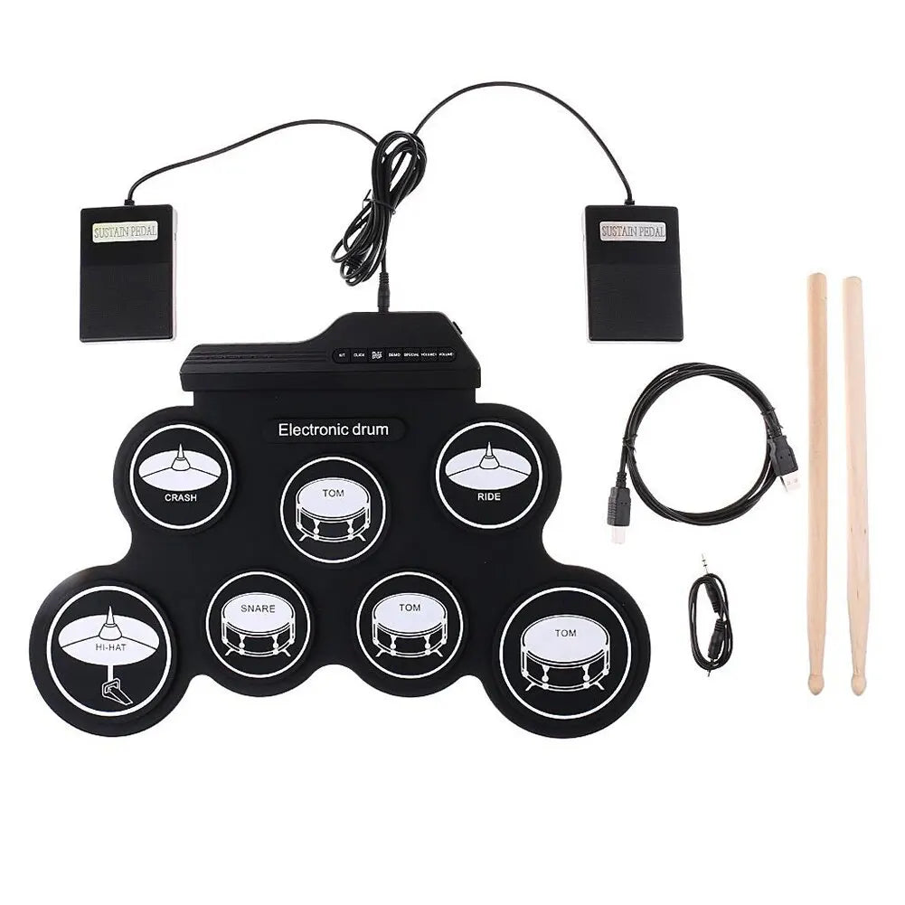 Rollo de mano de silicona plegable, tambor electrónico USB, Kit de almohadilla de práctica portátil con baquetas, Pedal de sostenido, novedad de 2022