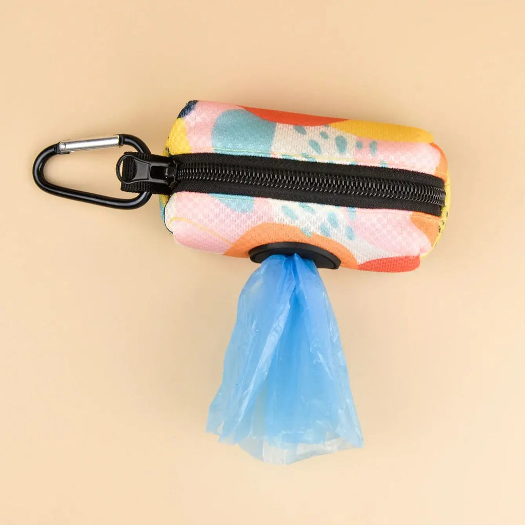 Dispensador de soporte para bolsa de excrementos de mascotas, diseño bonito con estampado abstracto, sin bolsa y correas para excrementos, se puede conectar con cualquier correa para perros