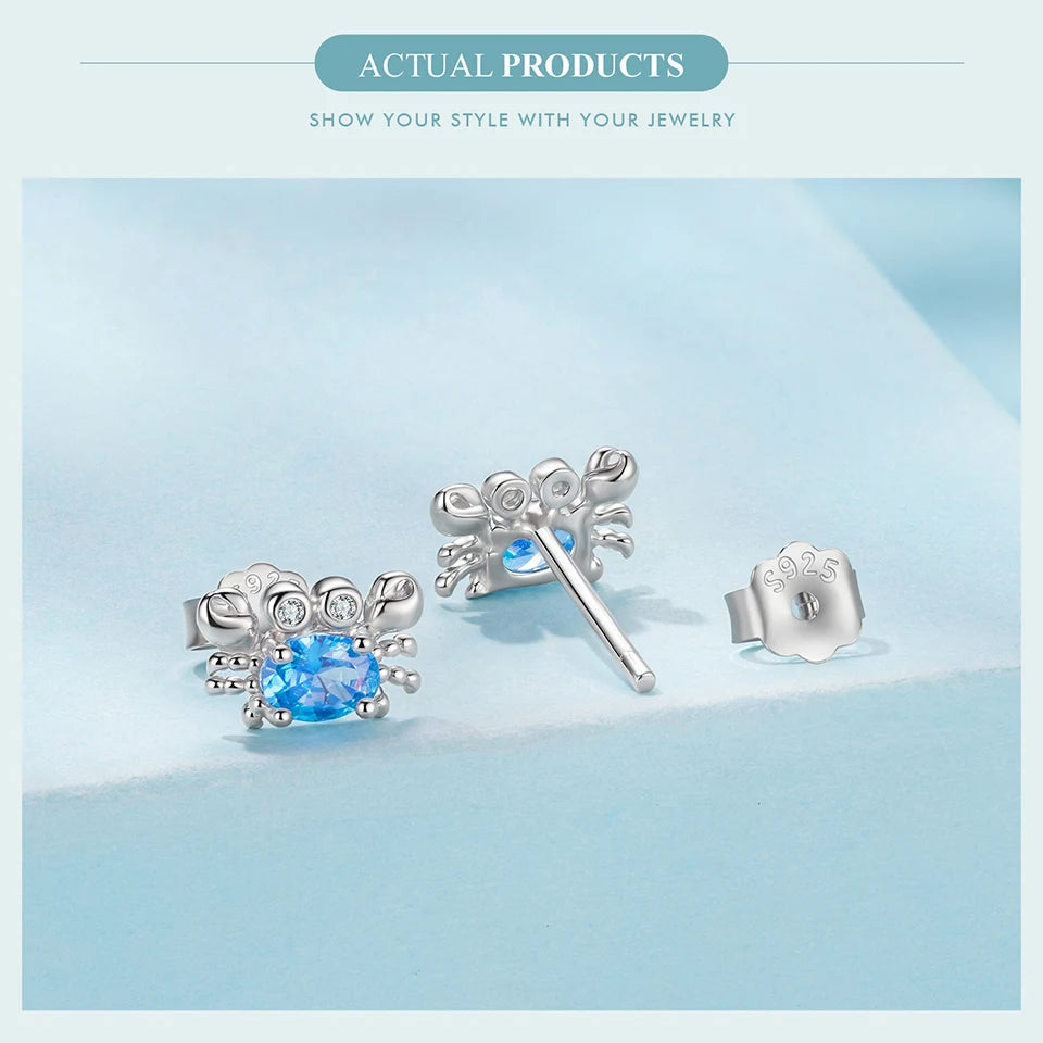 WOSTU-pendientes de plata de ley 925 con diseño de animales y patas bonitas de arcoíris para mujer, aretes con forma de corazón, flor ovalada, circonita, cangrejo, regalo de joyería