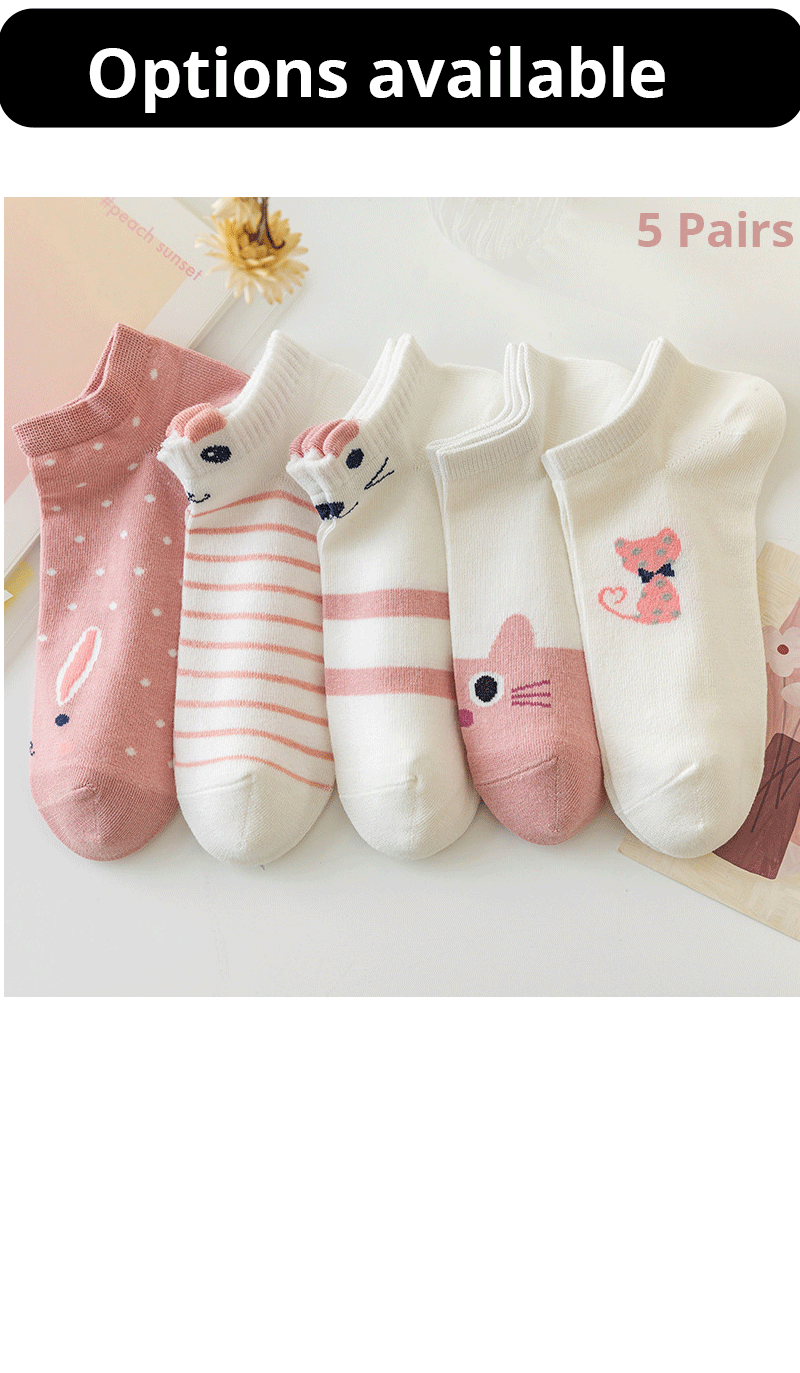 5/10/20 pares de calcetines de tubo corto para mujer, calcetines finos de gato rosa para las cuatro estaciones, bonitos calcetines de barco, calcetines bajos Ins a la moda