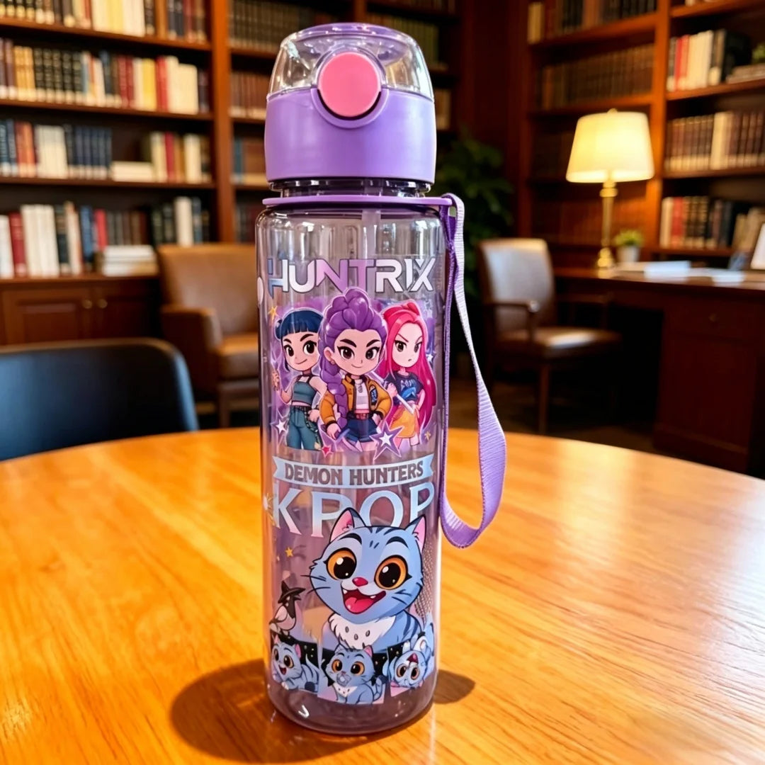 Botella de agua con figura de dibujos animados, taza portátil con pajita para exteriores para niños, deportes de verano para niñas, a prueba de fugas, linda