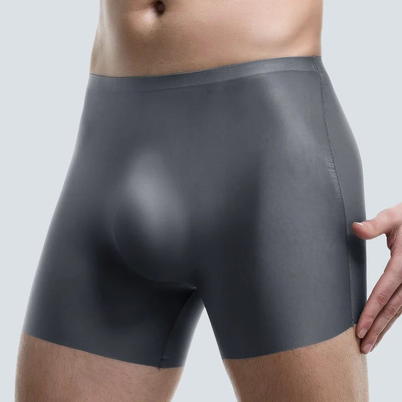 Ropa interior para hombre, Boxers de seda helada con estampado 3D, Boxers finos sin costuras, pantalones cortos deportivos alargados de verano para la cabeza