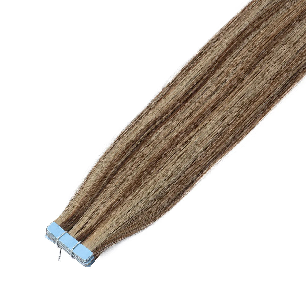 MRSHAIR cinta en extensiones de cabello cabello humano Rubio cinta sin costuras extensiones de cabello 4x0,8 cm trama de piel cinta de PU en el cabello 20 piezas 12 "-24"