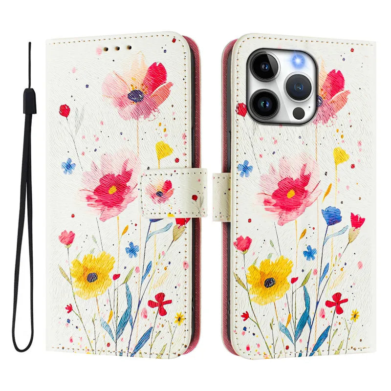 13 Funda de teléfono de cuero para iPhone 13 12 Mini 11 Pro 13Pro 12Pro Max 11Pro Coque Flip Cover Wallet fundas pintadas magnéticas gato oso
