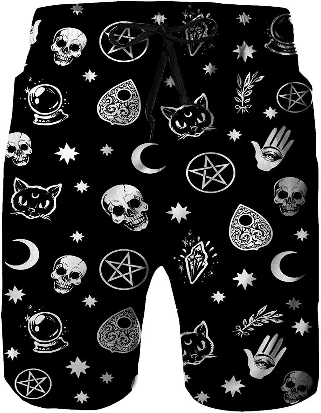 Bañador de secado rápido con forro de malla para hombre, pantalones largos de playa y Surf, pantalones cortos de tabla, góticos, Luna, gato, Calavera, Verano