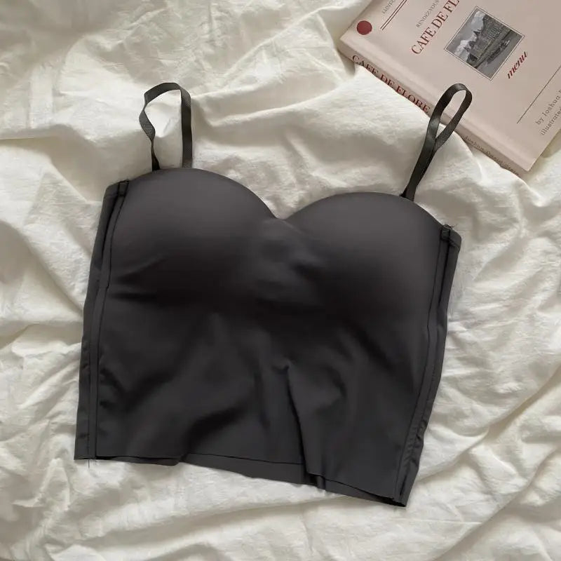 Aishang-Chaleco fino de seda helada para mujer, camisola con espalda francesa, copa fija integrada, ropa exterior, pecho envolvente de especias