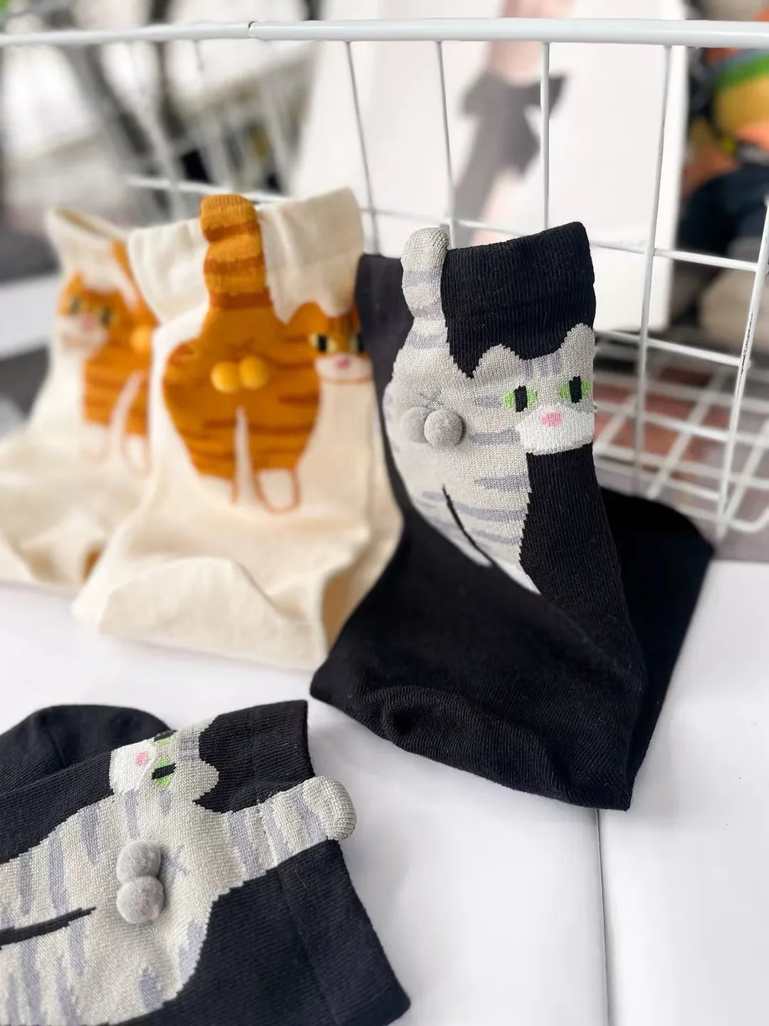 Calcetines Divertidos con Diseño de Gato, Negros/Blancos, Transpirables, Suaves, para Mujer, Novedad, Regalo Kawaii