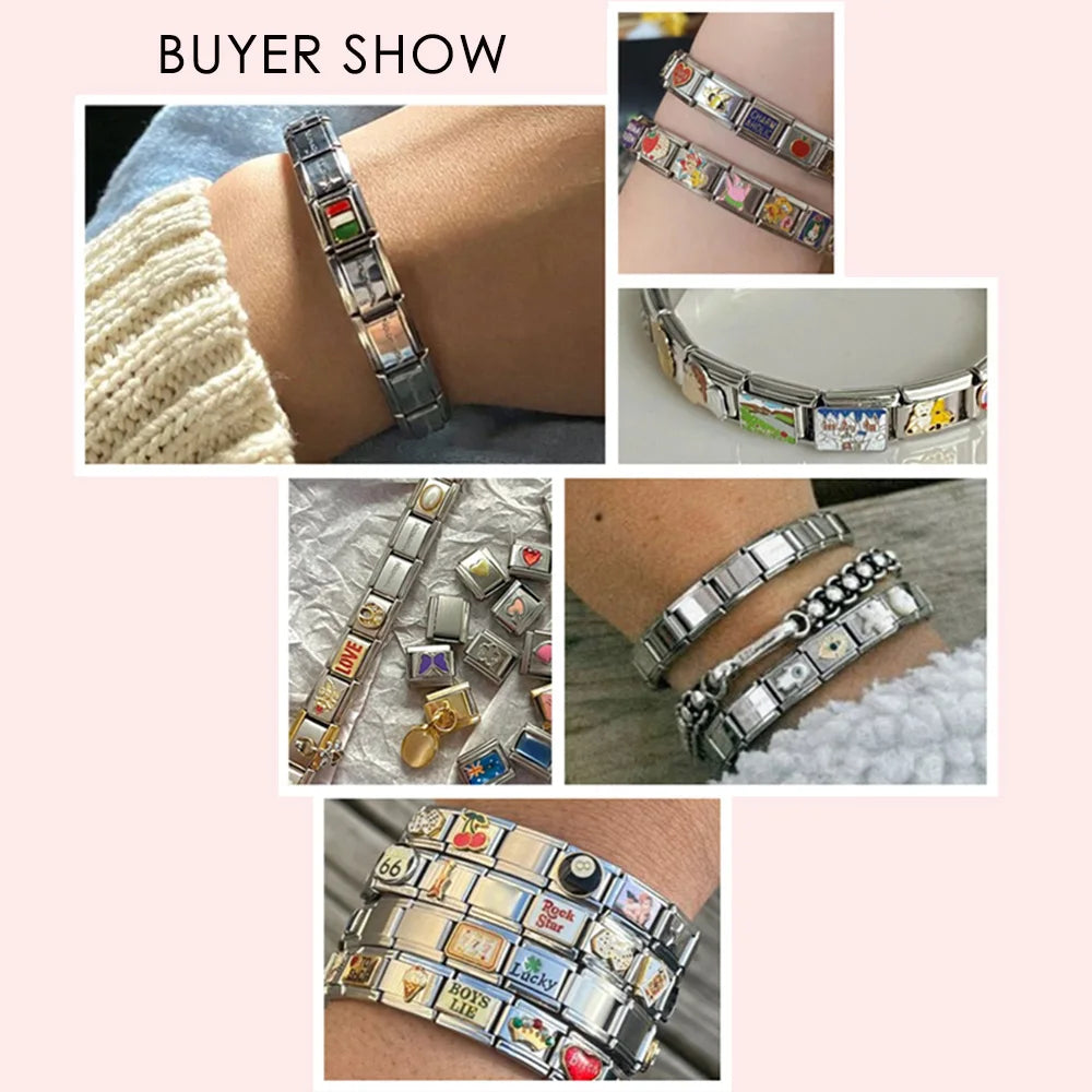 Moda Y2k lindo Kawaii Animal gato perro ballena Panda italiano encanto enlace ajuste 9mm pulsera de acero inoxidable DIY hacer cuentas de joyería