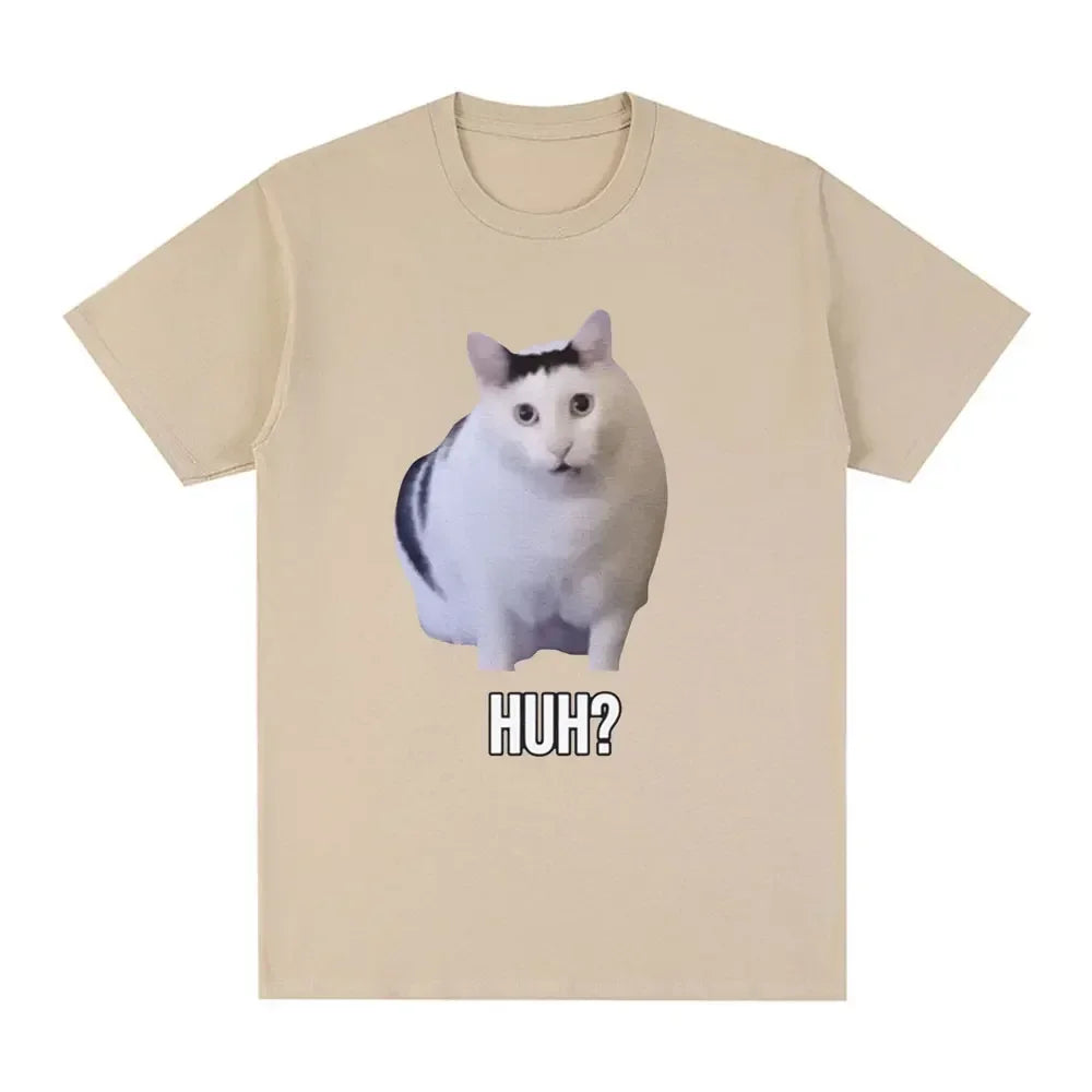 Camiseta divertida de gato Huh para mujer, camisetas de manga corta transpirables para mujer, camiseta Harajuku de moda