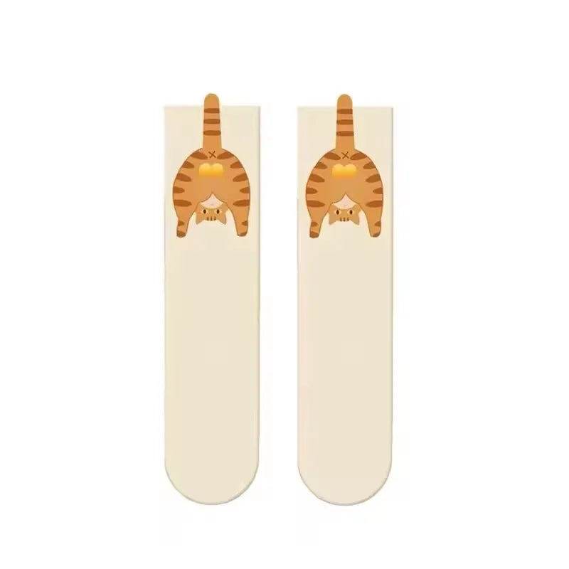 Calcetines Divertidos con Diseño de Gato, Negros/Blancos, Transpirables, Suaves, para Mujer, Novedad, Regalo Kawaii