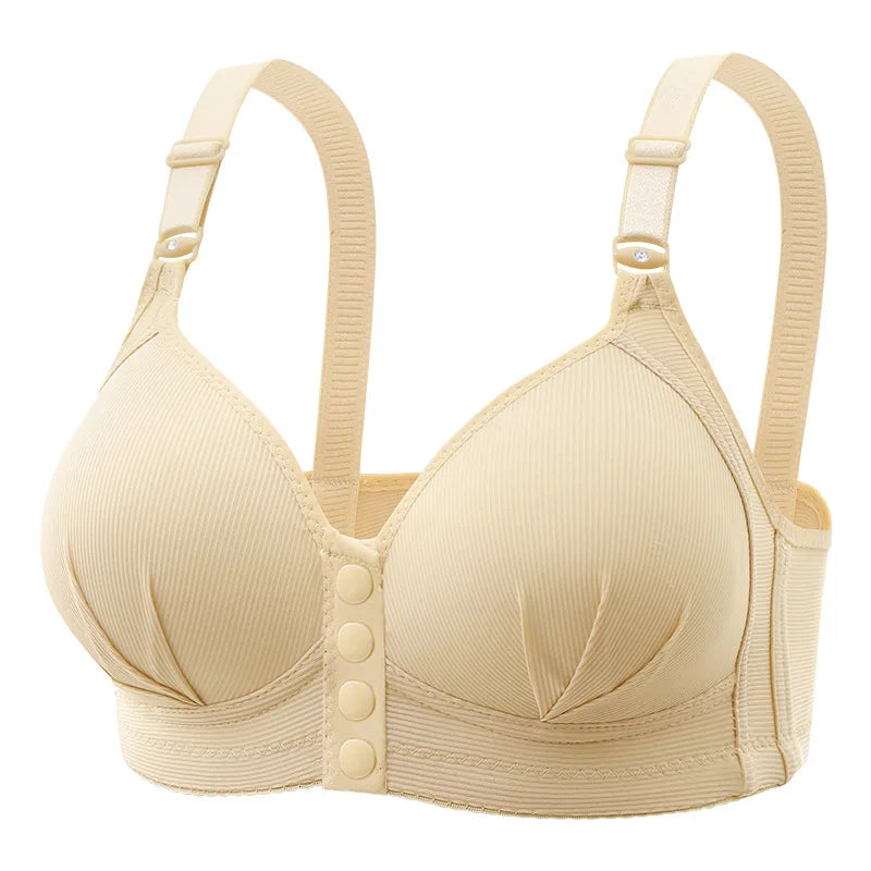 Nuevo sujetador de talla grande con hebilla frontal para mujer, Push up Sexy, copa fina ajustable, transpirable, cómoda, ropa interior para mamá de mediana edad
