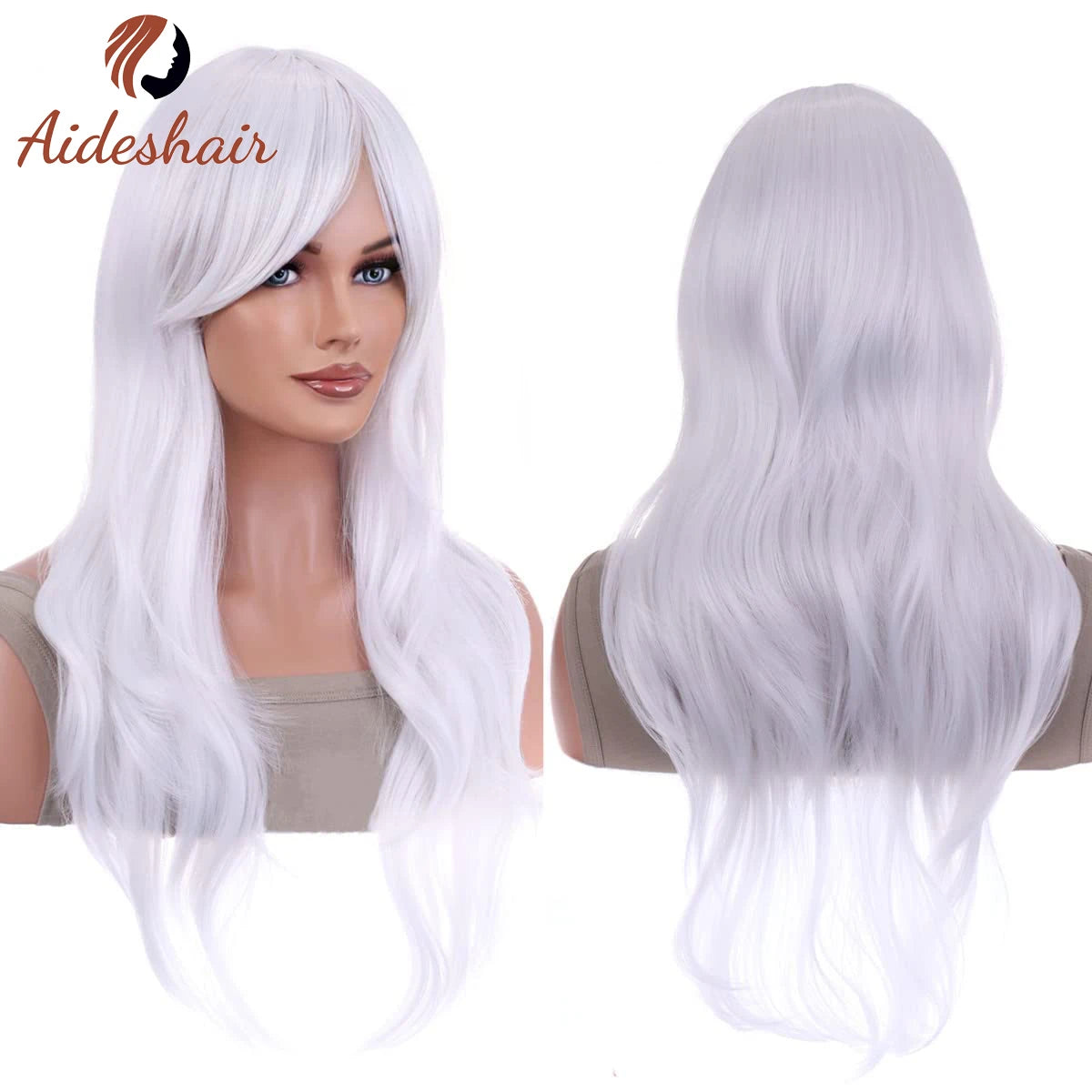 Peluca sintética Aideshair, pelucas de moda de 28 "y 70cm de largo, pelo rizado ondulado, peluca resistente al calor, peluca de Cosplay para mujeres con gorro de peluca gratis