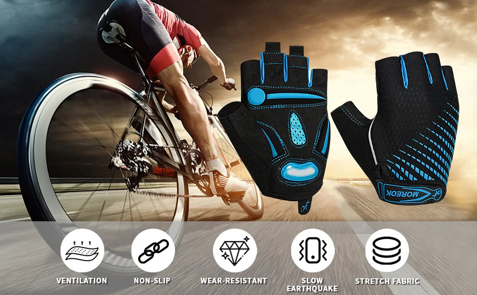 MOREOK Guantes de ciclismo, guantes de bicicleta transpirables, almohadillas de gel de 5 mm, guantes antideslizantes para bicicleta de montaña, guantes de ciclismo de carretera MTB para hombres y mujeres