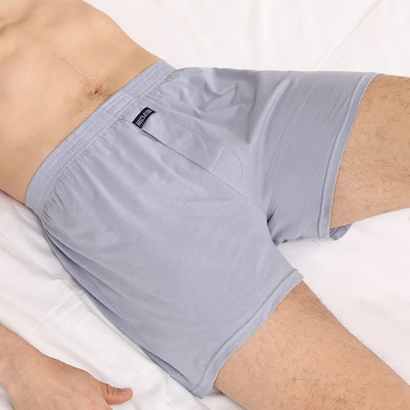 1 Uds. Ropa interior para hombre, pantalones Aro de algodón puro para dormir en casa, pantalones cortos holgados y transpirables de cintura alta para hombre, Boxers de cuatro esquinas