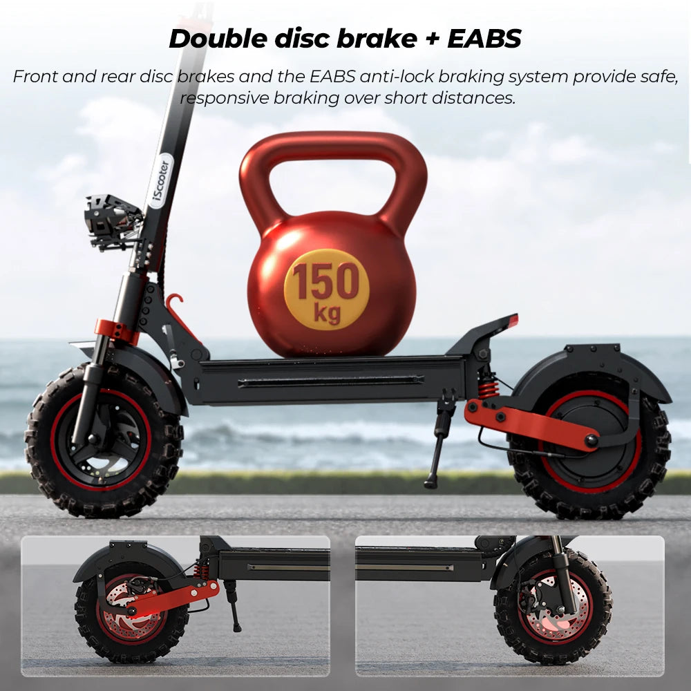 Patinete eléctrico iScooter iX5s de 15 Ah y 1000 W, potente, antideslizante, todoterreno, con neumático, autonomía de 65 km y 45 km/h.