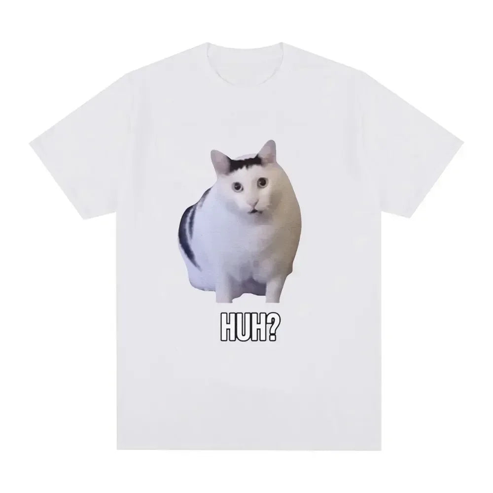 Camiseta divertida de gato Huh para mujer, camisetas de manga corta transpirables para mujer, camiseta Harajuku de moda