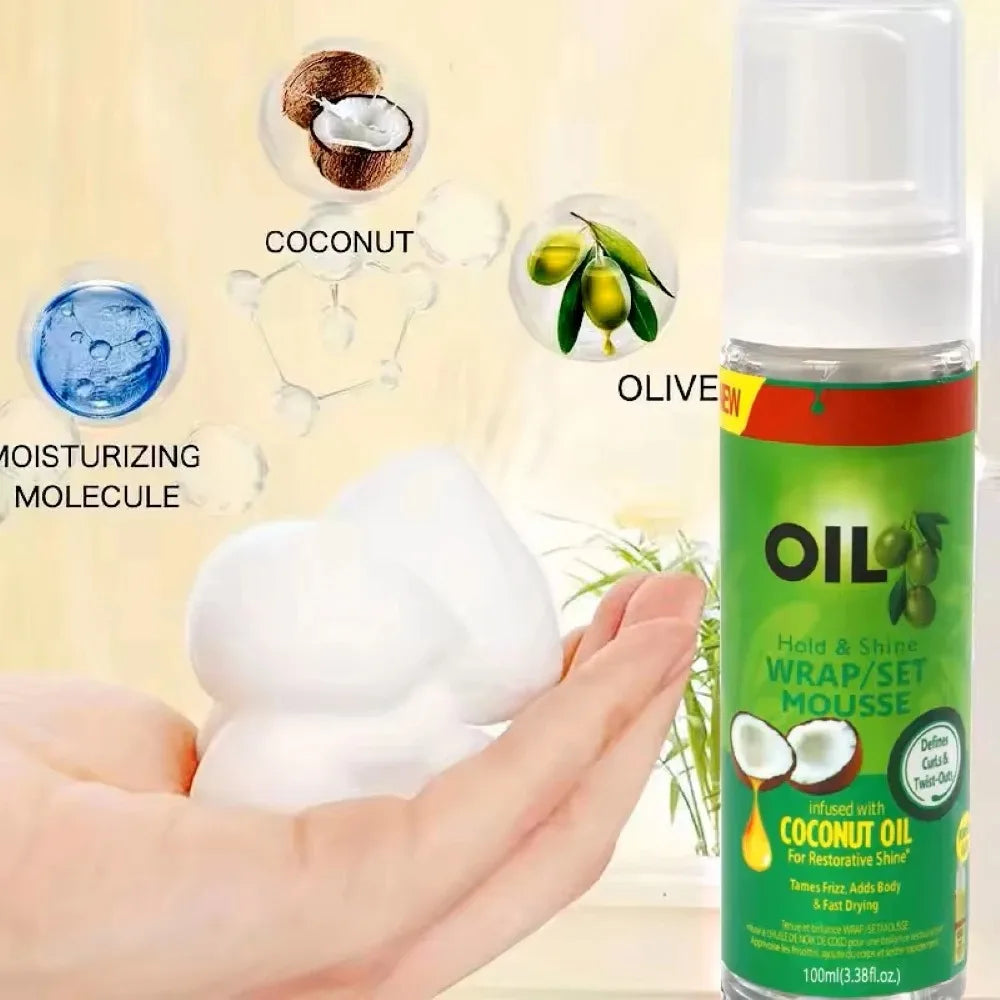 Mousse para cabello rizado (100ml) para pelucas, mousse de fijación fuerte con aceite de oliva, mousse para peinar el cabello, mousse antifrizz para peinar el cabello de las mujeres