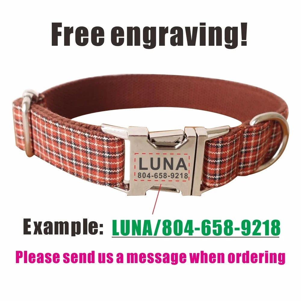 Collar personalizado para perro a cuadros, con grabado gratis y etiqueta de identificación, accesorio para mascota.