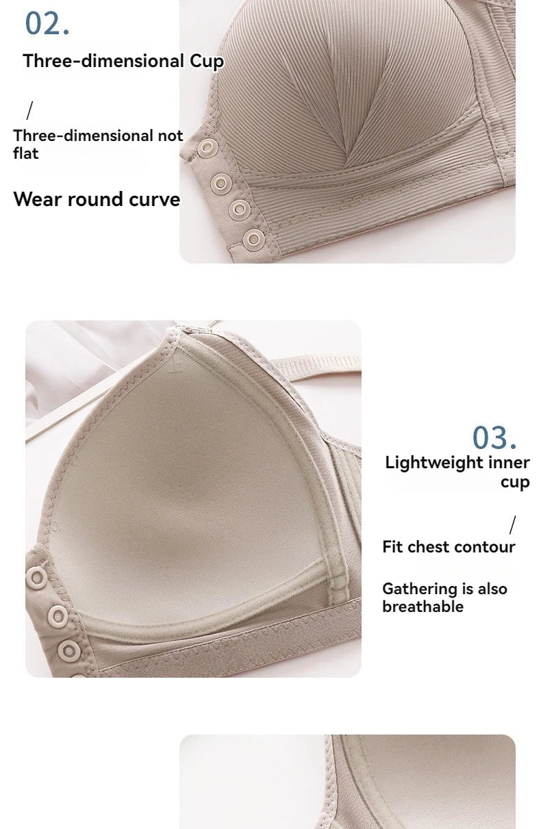 Nuevo sujetador de talla grande con hebilla frontal para mujer, Push up Sexy, copa fina ajustable, transpirable, cómoda, ropa interior para mamá de mediana edad