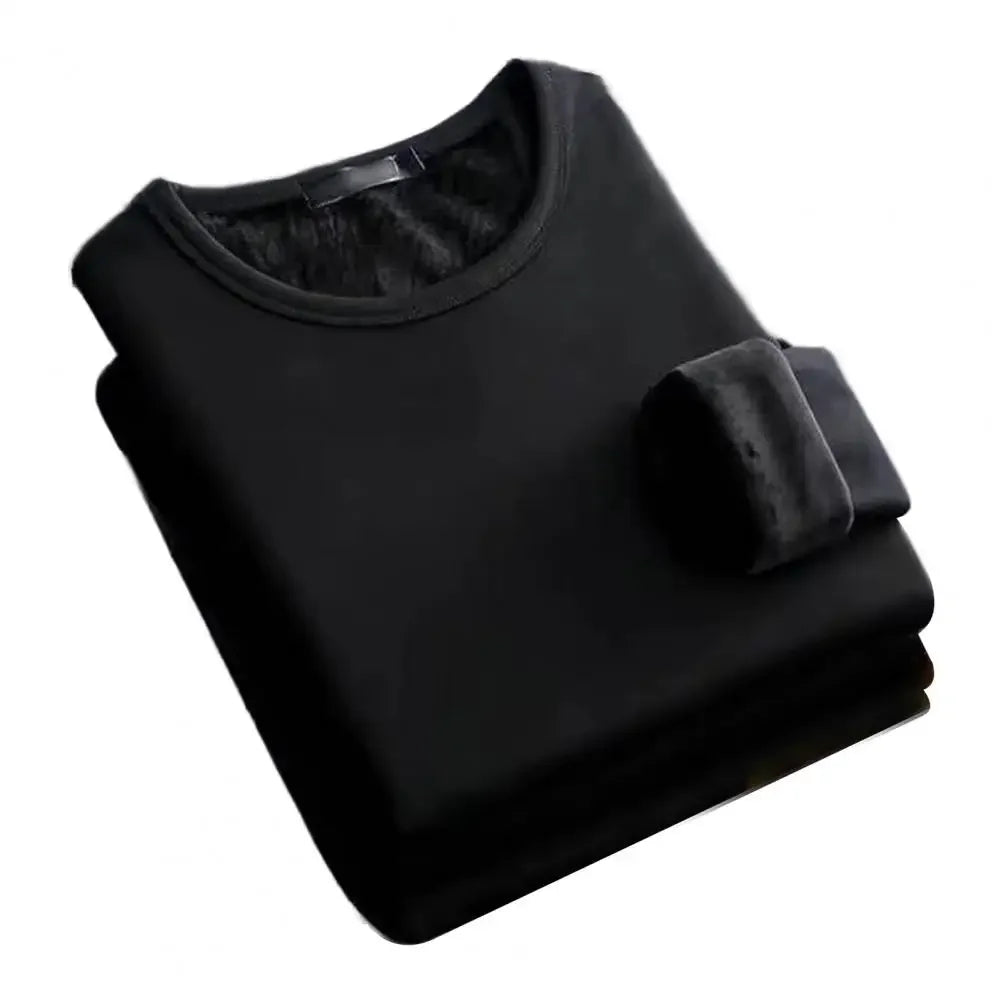 Camiseta térmica de manga larga para hombre, camisa de fondo de lana, camisa de cuello redondo, camiseta acolchada de terciopelo a la moda, invierno