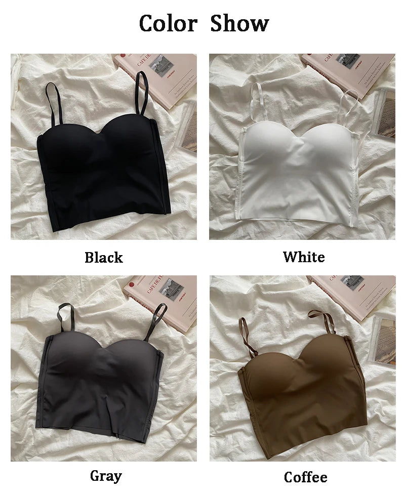 Aishang-Chaleco fino de seda helada para mujer, camisola con espalda francesa, copa fija integrada, ropa exterior, pecho envolvente de especias