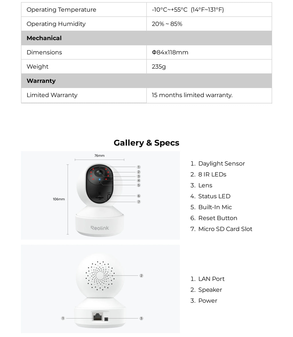 Cámara IP WiFi REOLINK E1 Pro 3K 5MP PT con Seguimiento Automático, Monitor para Bebés, Detección de Personas/Mascotas/Llanto, Audio Bidireccional, Cámara de Seguridad