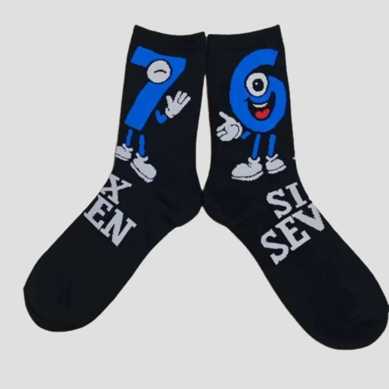 Calcetines de Media Pantorrilla para Hombre con Números y Letras Divertidas de Dibujos Animados, Novedad Transfronteriza 67