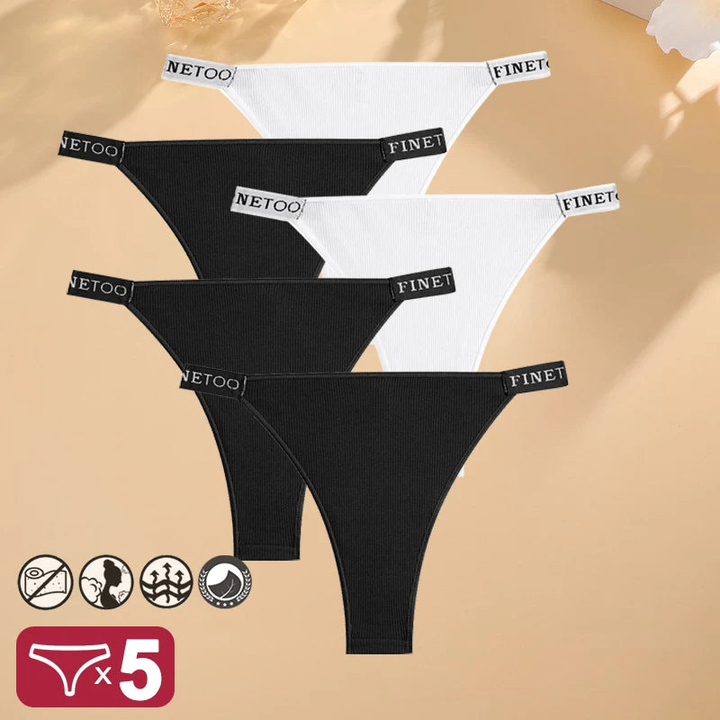 5 unids/set de lencería Sexy para mujer, bragas de algodón con letras Finetoo, calzoncillos femeninos de cintura baja, ropa interior cómoda, ropa interior íntima para mujer