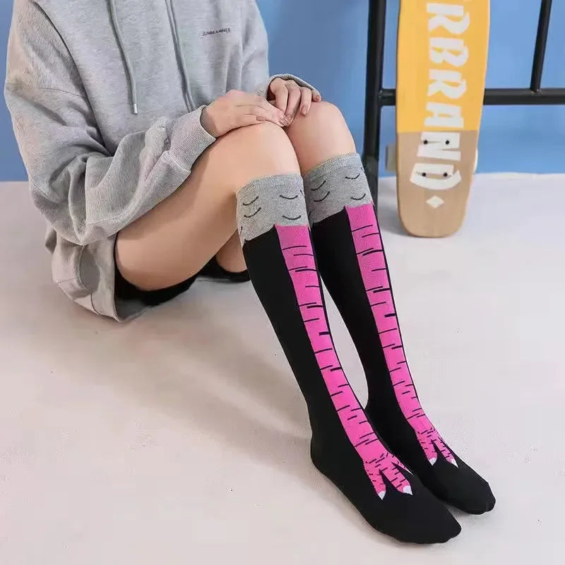 Calcetines divertidos de pollo en 3D para hombre, calcetines con estampado de dibujos animados, Cosplay, alta flexibilidad, calcetín alto hasta el muslo, pies finos de algodón a la moda