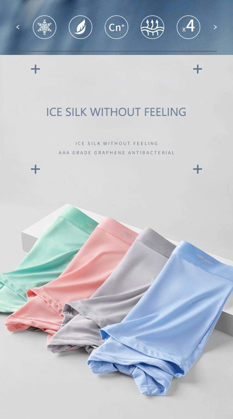 4 Uds Boxer Shorts ropa interior de seda de hielo para hombre calzoncillos masculinos transpirables bragas finas sexis lencería convexa en U lotes al por mayor L-6XL