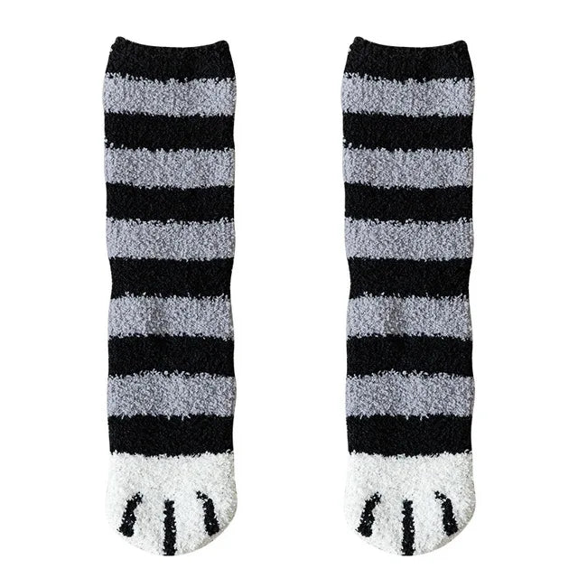Calcetines blancos de dibujos animados Kawaii para mujer, bonitos calcetines 3d con diseño de pata de perro y gato, calcetines cálidos y divertidos de lana para dormir en el suelo del hogar