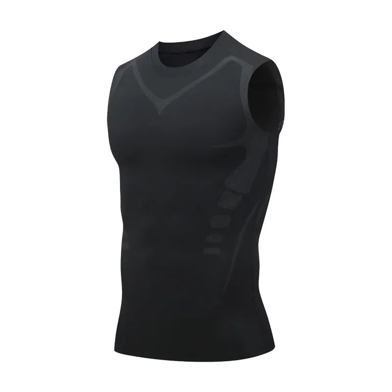 Chaleco adelgazante para hombre, camisa de compresión iónica, camiseta sin mangas moldeadora de cuerpo refrescante de seda helada, camisetas de Fitness de secado rápido con Control de barriga