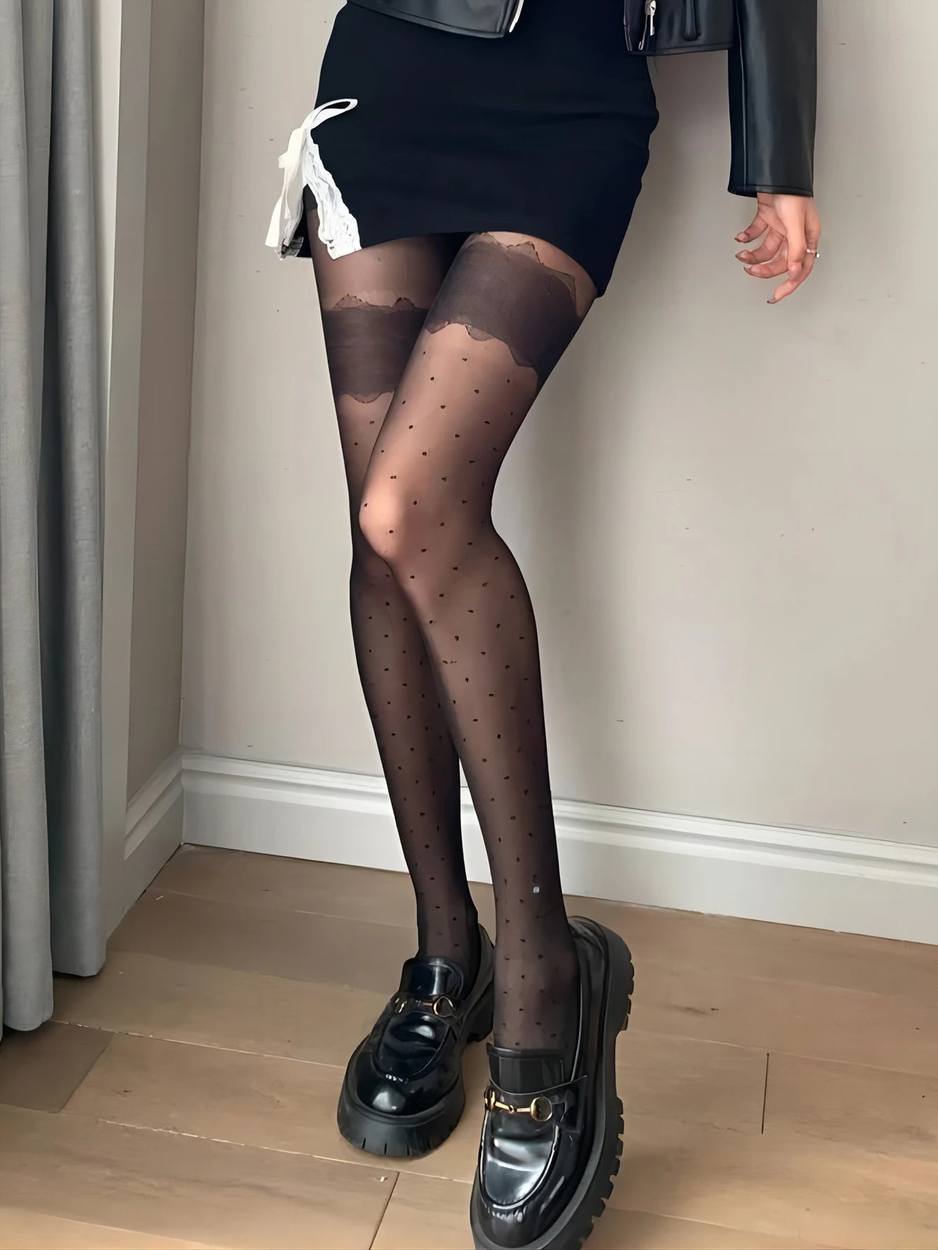 Medias negras sexis para mujer, pantimedias de lunares con forma de corazón, calcetines altos ajustados, medias elásticas buenas para mujer, lencería erótica